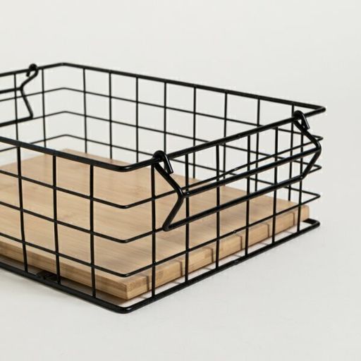 [AAC885] CANASTO NEGRO CON ASAS BASE BAMBOO - eCommerce 5