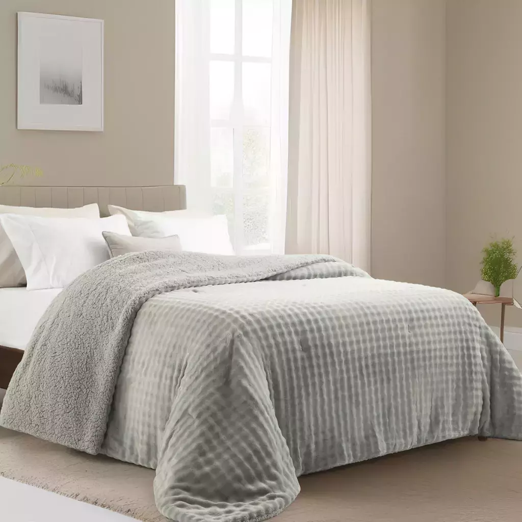 [AAF429] EDREDON CORDERITO PREMIUM MARRUECOS GRIS CLARO 2 1/2 PLAZAS - eCommerce 4