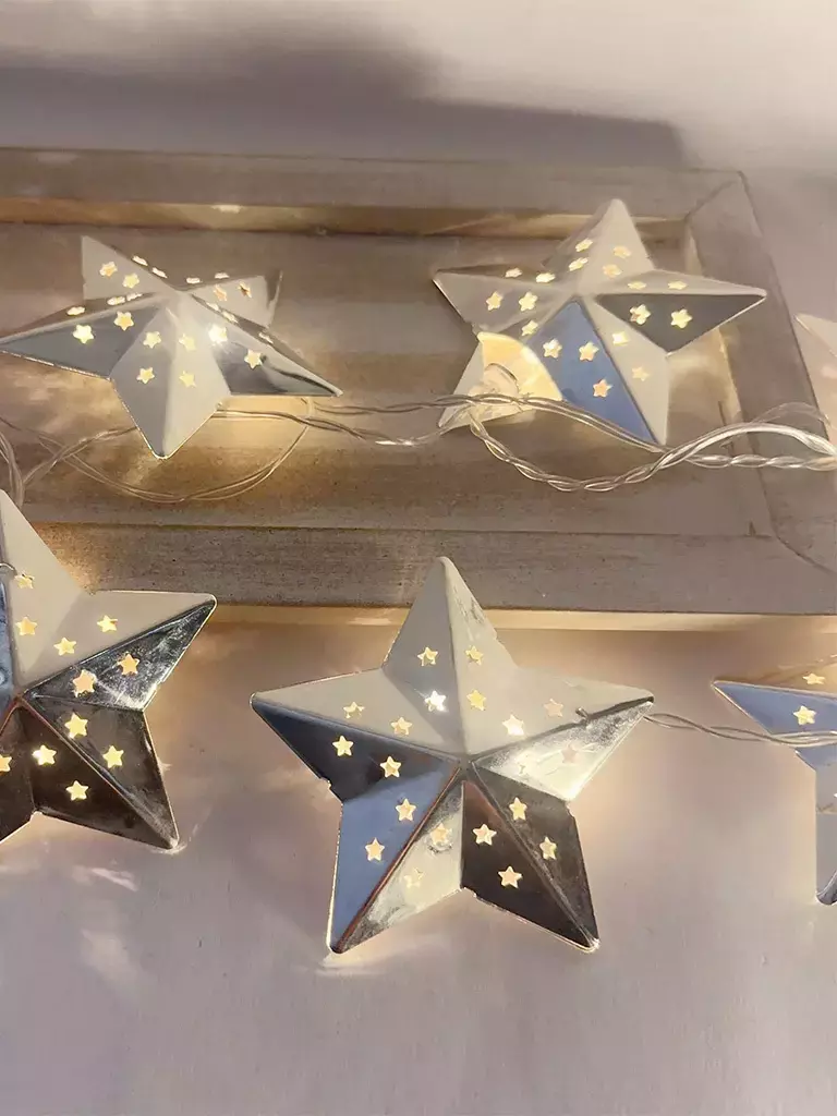 [AAD936] GUIRNALDA X10 LUCES ESTRELLAS METAL PLATEADAS - eCommerce 2