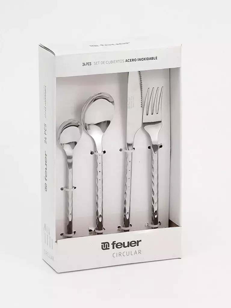 [AAE155] JUEGO DE CUBIERTOS ACERO INOXIDABLE CIRCULAR FEUER X24 PIEZAS - eCommerce 7