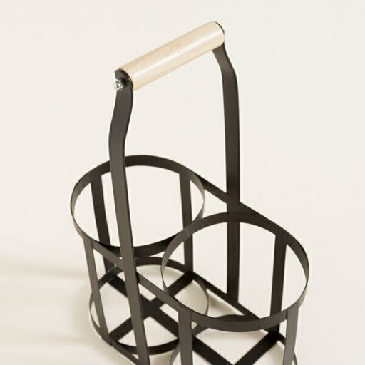 [AAD710] PORTABOTELLAS X2 NEGRO C/ MANIJA DE MADERA - eCommerce 4