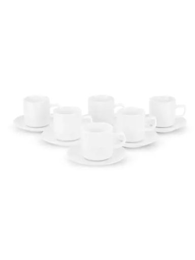 [AAC729.0] SET X6 TAZAS DE CERAMICA BLANCA LISA CON PLATO - eCommerce 4
