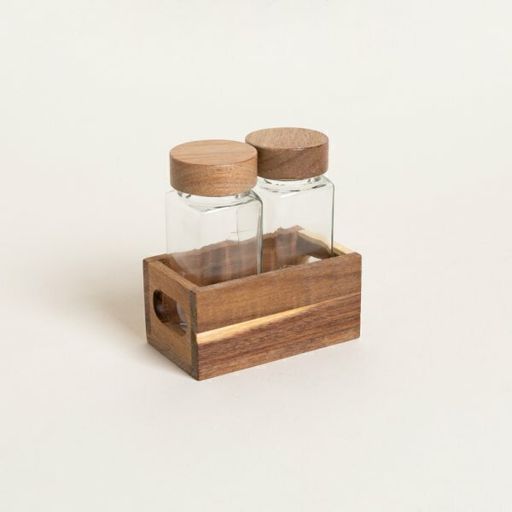 [AAH186] Set x2 especieros de vidrio con madera de acacia - eCommerce 4