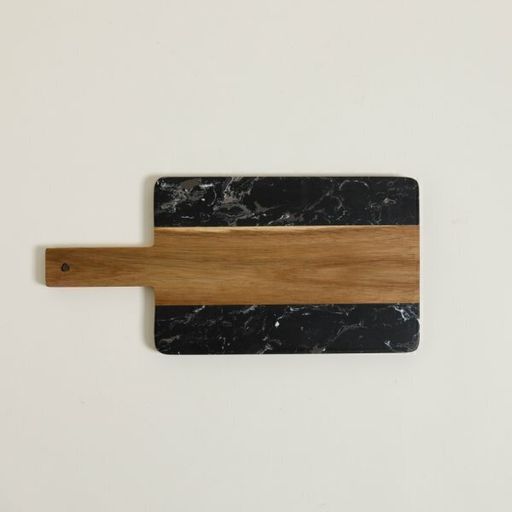 [AAD716.0] TABLA MARMOL NEGRO Y MADERA CON MANGO 38X18 - eCommerce 2