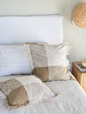 [AAH954] Funda de almohadón 45 x 45 cm cuadrados asimétricos natural y beige con flecos - eCommerce 2