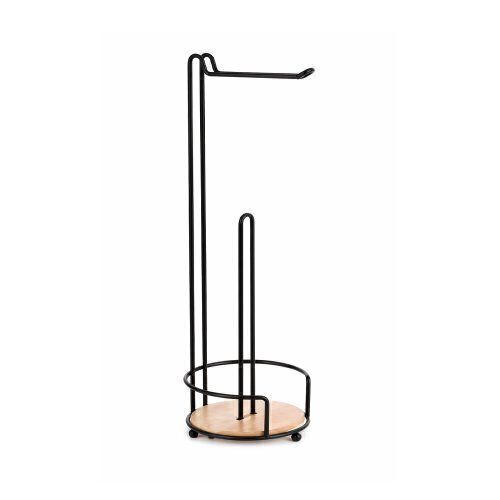 [AAI0169] Porta rollo papel higienico de acero negro con base de bambu - eCommerce 2