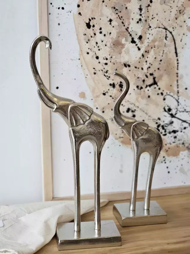 [AAD553] ADORNO ELEFANTE TROMPA ALUMINIO 35CM - eCommerce 2