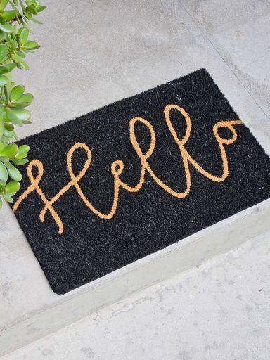 FELPUDO DE COCO IMPRESO 40X60 CM HELLO NEGRO/NATURAL
