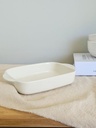 FUENTE RECTANGULAR CERAMICA PUNTITOS CREAM