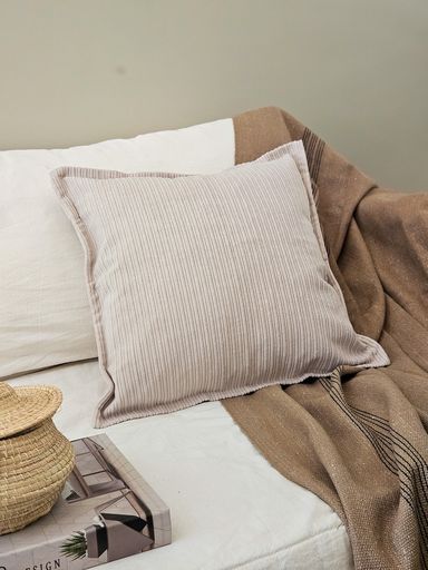 FUNDA DE ALMOHADON PANA RAYADA 50X50 - NATURAL