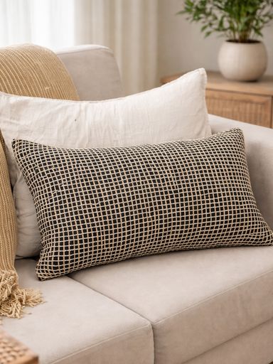 FUNDA DE ALMOHADON TUSSOR YUTE RED NEGRO 60X40