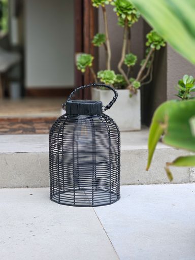 Fanal solar rattan Praga Negro Small