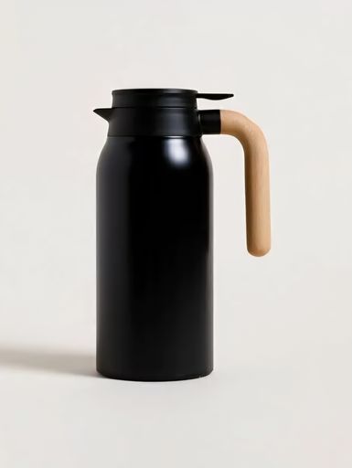 JARRA TERMICA DE ACERO BLACK CON ASA MADERA