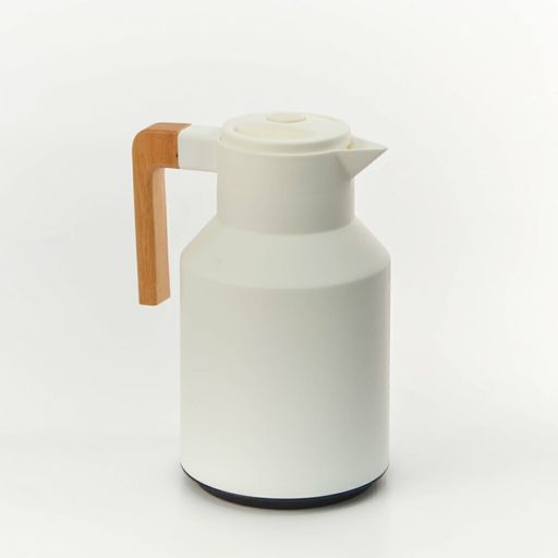 JARRA TÉRMICA REDONDA CON ASA DE BAMBOO BLANCA