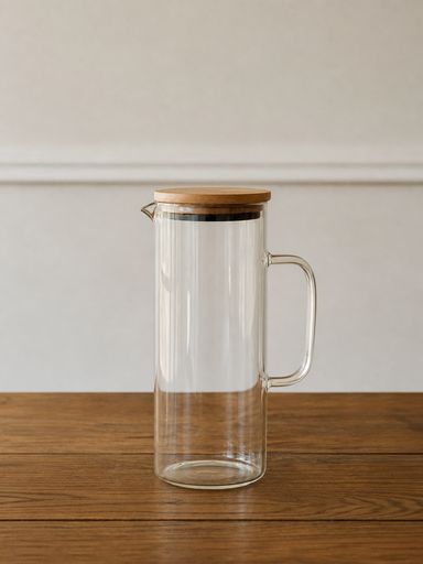 Jarra de vidrio borosilicato con tapa de bamboo y acero
