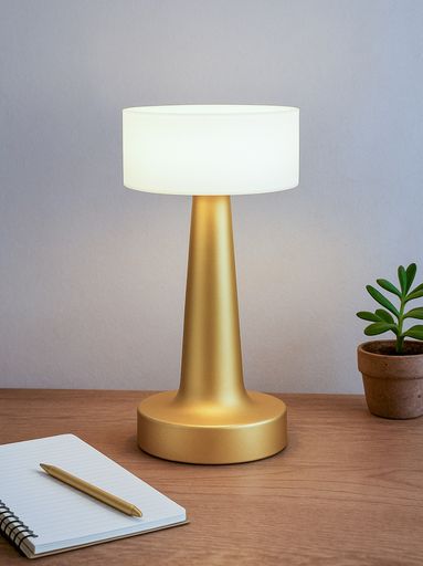 LAMPARA CON PANTALLA REDONDA LISA CON USB LUZ LED DORADO