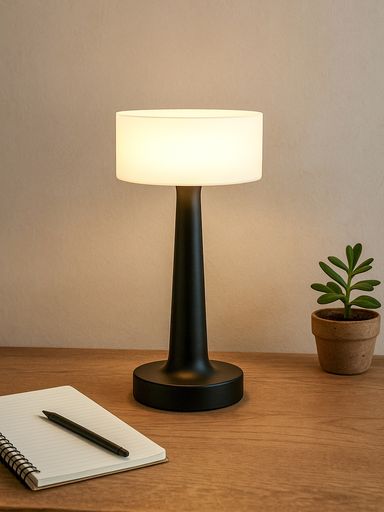 LAMPARA CON PANTALLA REDONDA LISA CON USB LUZ LED NEGRO