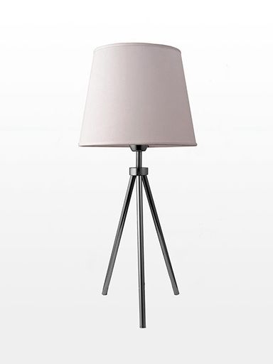 LAMPARA DE MESA TRIPODE CON PANTALLA DE TELA PLATEADO