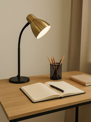 LAMPARA ESCRITORIO METAL C/ FLEX BASE CIRCULAR Bronce Mate con Negro