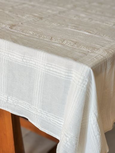 MANTEL GASA CUADROS OFF WHITE 250X150