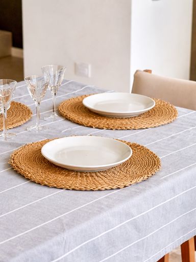 MANTEL GRIS ELEFANTE C/ RAYA BLANCA 200X150