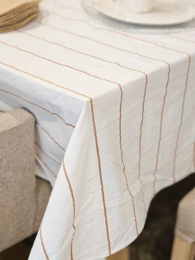 MANTEL OFF WHITE CON RAYA MARRÓN 300X150