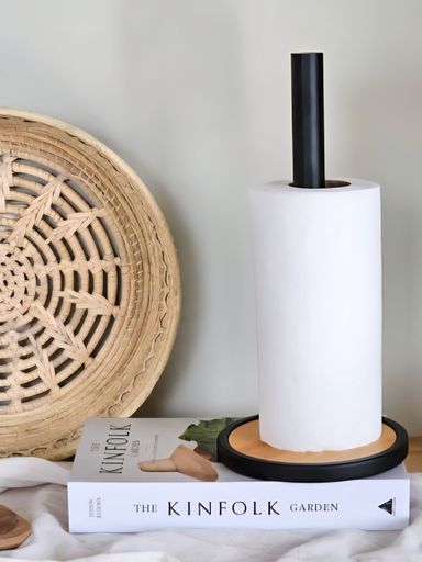 PORTA ROLLO BLACK IRON BASE BAMBOO 15X32 CM