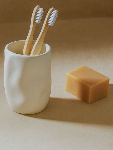 Portacepillo ceramica blanco organico