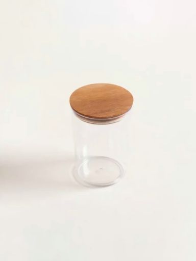 RECIPIENTE REDONDO ACRILICO TAPA MADERA 900 ML