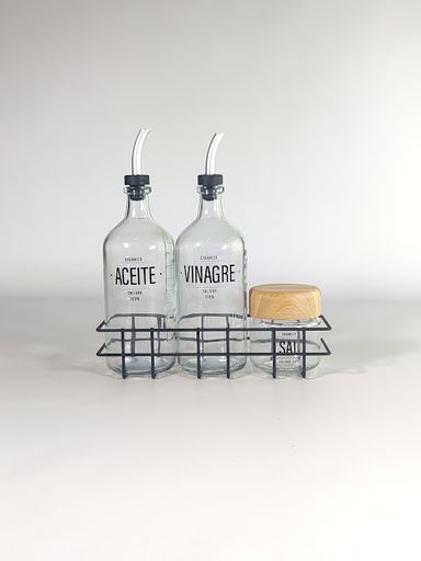 SET DE CANASTA CON ACEITERAS Y SALERO