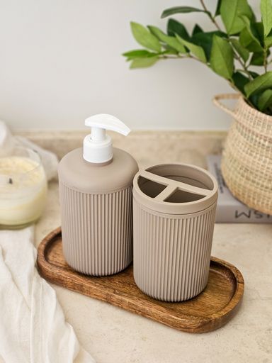 SET DE DISPENSER + VASO PORTA CEPILLO - BEIGE