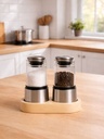 SET DE SALERO Y PIMENTERO ACERO BASE MADERA