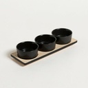 SET X3 COPETINEROS PORCELANA BASE BAMBOO NEGRO