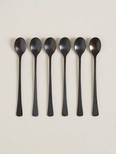 SET X6 CUCHARAS DE ACERO NEGRO OVAL