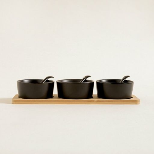 SETX3 COPETINEROS CERAMICA NEGRA CON BASE DE BAMBO
