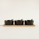 SETX3 COPETINEROS CERAMICA NEGRA CON BASE DE BAMBO