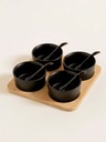 SETX4 COPETINEROS CERAMICA NEGRA CON BASE DE BAMBO