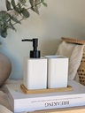 Set Dispenser y Portacepillo con Bandeja de Bamboo Blanco