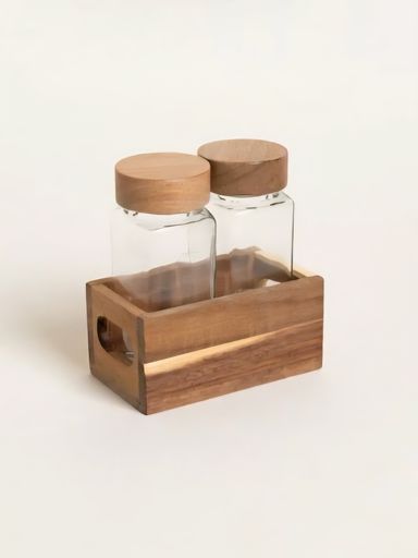 Set x2 especieros de vidrio con madera de acacia