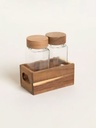 Set x2 especieros de vidrio con madera de acacia