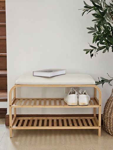 [AAH499] Zapatero Con Asiento Natural Bamboo 70 cm