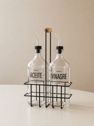 Set aceite y vinagre cristal con canasta