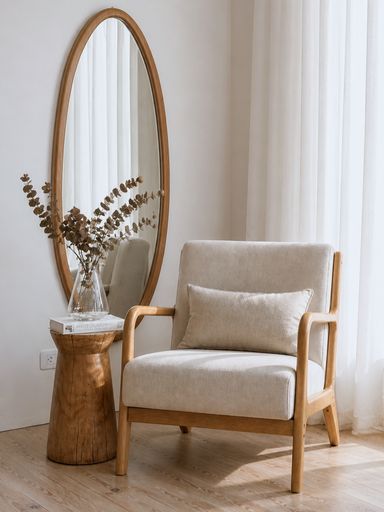Sillon Alba madera natural chenille natural