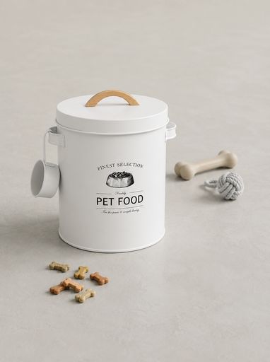 Lata para alimento de mascotas con cuchara de metal