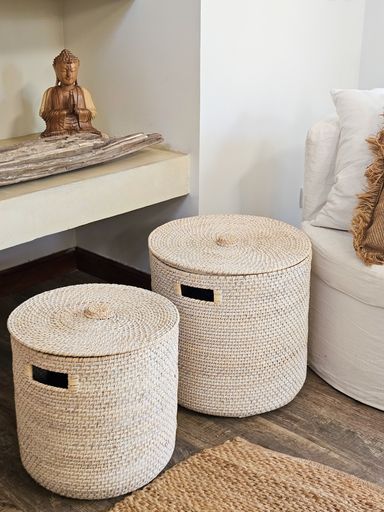 [AAF524] CESTO CON TAPA DE RATTAN WHITEWASH GRANDE