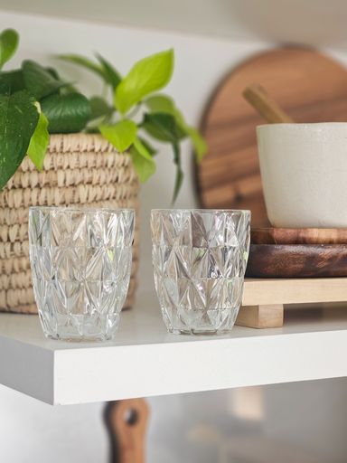VASO BAJO CON ROMBOS TRANSPARENTE