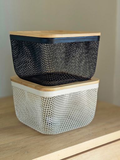 CaJa Organizadora Metal con Tapa Bamboo Negra