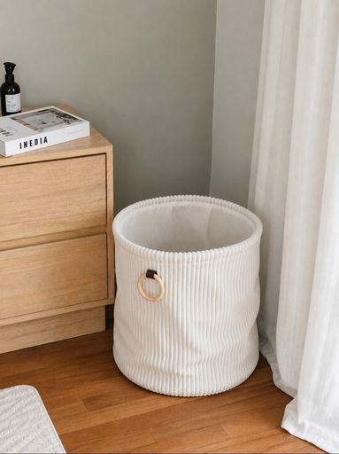 Cesto con asas 40 x 45 cm plush redondo rayado beige