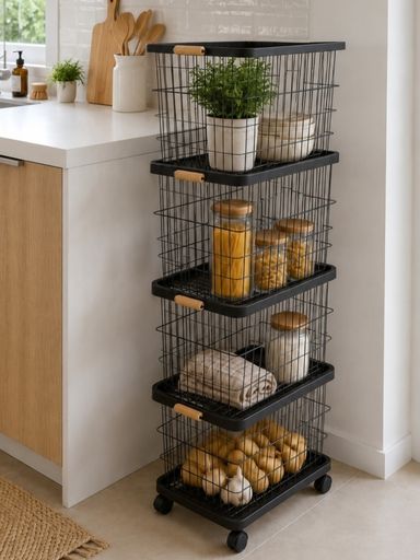 Estanteria Metalica Negra c/manija Bambu 123x29x41