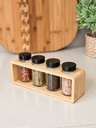 Especiero rectangular de bamboo con 4 frascos de vidrio
